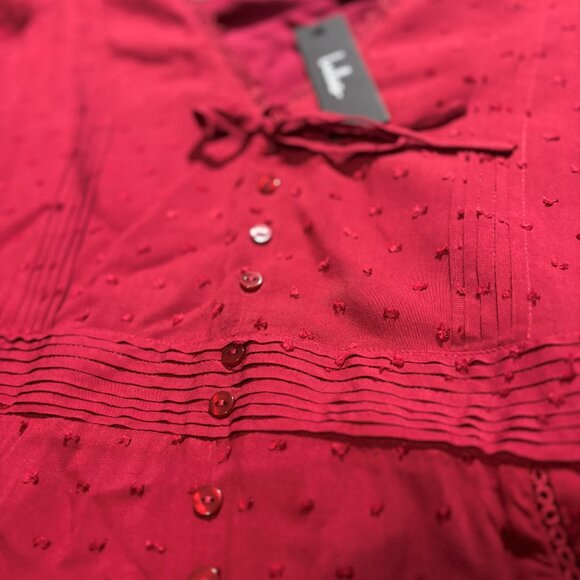 Lulus NWT XL Ruby Red Button Front Clip Dot Rayon Maxi Dress Tiered Ruffle - Picture 3 of 6